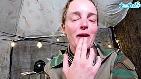 big boob soldier girl fingering wet pussy alone in quarters