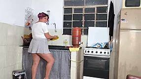 Wife's high-heeled friend washing dishes I fuck her hard