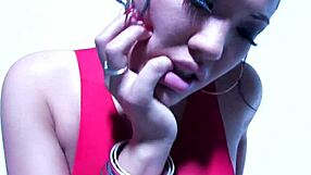 london keyes teases in sexy red lingerie while fingering wet pussy solo on white chair