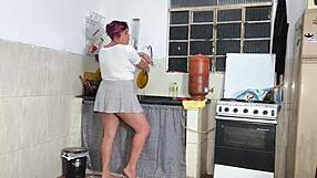 Wife's high-heeled friend washing dishes I fuck her hard