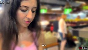 Beautiful Brunette Teen Performs Outdoor Blowjob in Supermarket Leading to Facial Cumshot