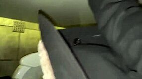 The couple got caught anal fucking in the public restroom but decided to keep going anyway.