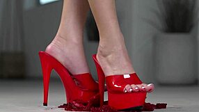 this 4k footfetish video shows crushing fruits with bare feet and heels