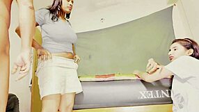 cute teen enjoys easter bunny costume with stepuncle