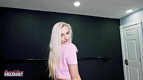 blonde kinky coed rubs wet twat and deepthroats