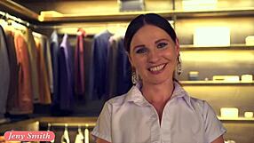 I tease my close friend Jeny Smith in the clothing store, showing pussy