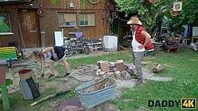 Daddy4k meeting with stepdaddy turns into intense outside sex on ranch with monster cock