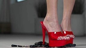 this 4k footfetish video shows crushing fruits with bare feet and heels