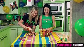 Stepbrother and stepsister threesome on cinco de mayo.