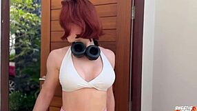redhead fitness girl works out with anal plug, then gets rough fucked by sweetie fox