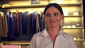 I tease my close friend Jeny Smith in the clothing store, showing pussy