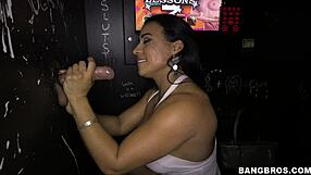 fitness chick enjoys some glory hole loads