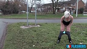 Bree Branning flashes pussy and pisses outdoors for UK flashers