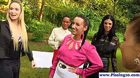 Piss Babes Bathing Outdoors In Golden Shower!