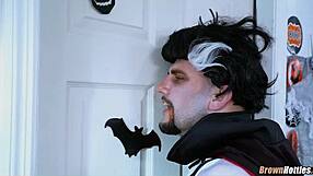 Hey, this Halloween glory hole is perfect for that sexy black hottie!