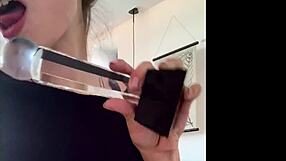 Larajuicy boldly masturbates with banana in bathroom, shoving into big wet pussy lips outdoors