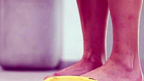 this 4k footfetish video shows crushing fruits with bare feet and heels