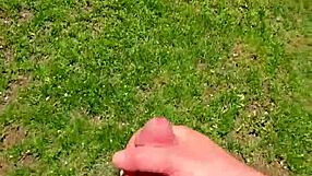 Wife caught naked masturbating outdoors before performing blowjob leading to cumshot