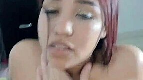 Young stepsister gives quick blowjob in parents' room!