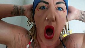 brutal deepthroat and anal with muscular milf