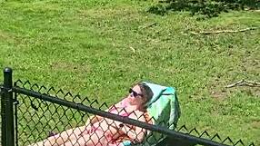 Wife caught naked masturbating outdoors before performing blowjob leading to cumshot