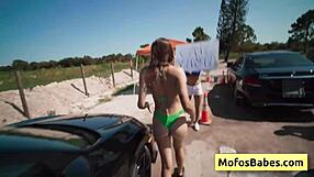 Jc wilds johnny love natural busty teen 18+ enjoys big dick inside her during car wash fundraiser.