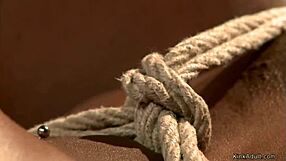 Bound And Anal Hooked Ebony Is Spanked While Tied Up In Fetish BDSM Scene With Slave Deepthroat And Hogtied Lezdom