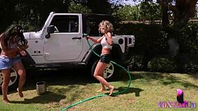 sizzling lesbians shy love & jenna foxx heat up the truck bed outdoors