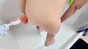 Caught Wife Masturbating with Huge Dildo in Shower