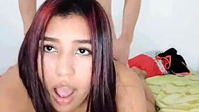 Young stepsister gives quick blowjob in parents' room!