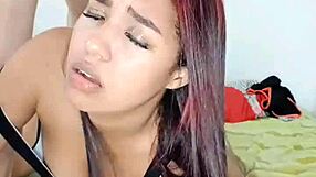 Young stepsister gives quick blowjob in parents' room!