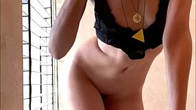 Larajuicy boldly masturbates with banana in bathroom, shoving into big wet pussy lips outdoors