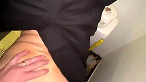 The couple got caught anal fucking in the public restroom but decided to keep going anyway.