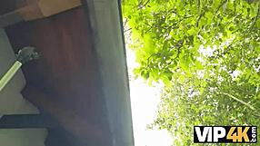 Rich hunter picks up beautiful gypsy girl for outdoor pussy watching