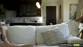 Milf devours stepdaughter's shaved pussy in lesbian ecstasy!