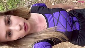 hot athletic latina aline novak gives huge blowjob in woods halloween