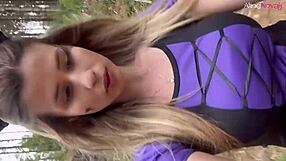 hot athletic latina aline novak gives huge blowjob in woods halloween