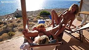 stepmom and stepsisters explore lesbian pleasures on outdoor vacation