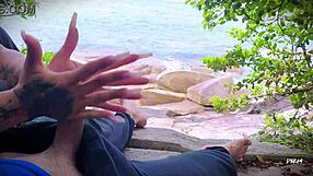 i give handjob leading to surprise cum on beach