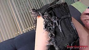 blonde britt blair teases and gives sloppy blowjob!