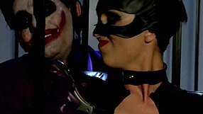 Catwoman Bent Over In Cage For Threesome, Swallowing Cum And Getting Facial.