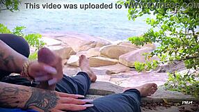 i give handjob leading to surprise cum on beach