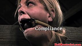 Stocked skank being mouth gagged by maledom, choking in rough bdsm 😈