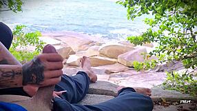 i give handjob leading to surprise cum on beach