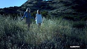 scarlet red and black eden get wild in outdoor lesbian sex.