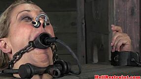 Stocked skank being mouth gagged by maledom, choking in rough bdsm 😈