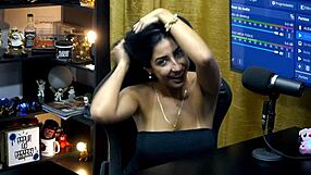 renatinha mello makes ruan rock hard with just a kiss, then grabs his dick deliciously in the podcast popum no barraco.