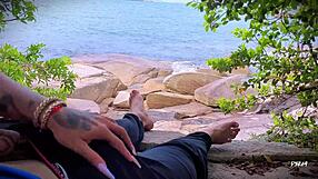 i give handjob leading to surprise cum on beach