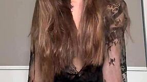 Berry throne vibrator toy review with striptease in lacey lingerie.