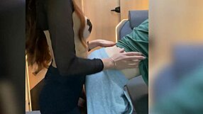 Wife fucks husband to prostate orgasms in campervan. Lactating brunette moans with hardcore pleasure.